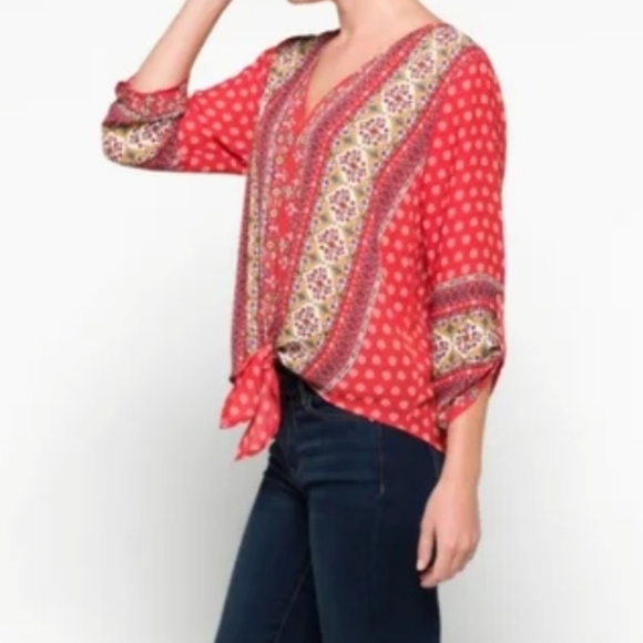 West key Talina Tie Front Boho Colorful Blouse Medium - Picture 2 of 10